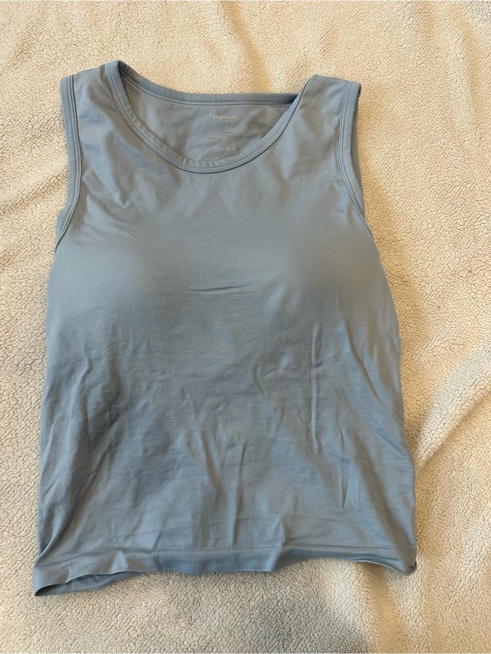 Popilush Blue Crop Tank Top Built-In Push Up Bra Size Medium Shapewear